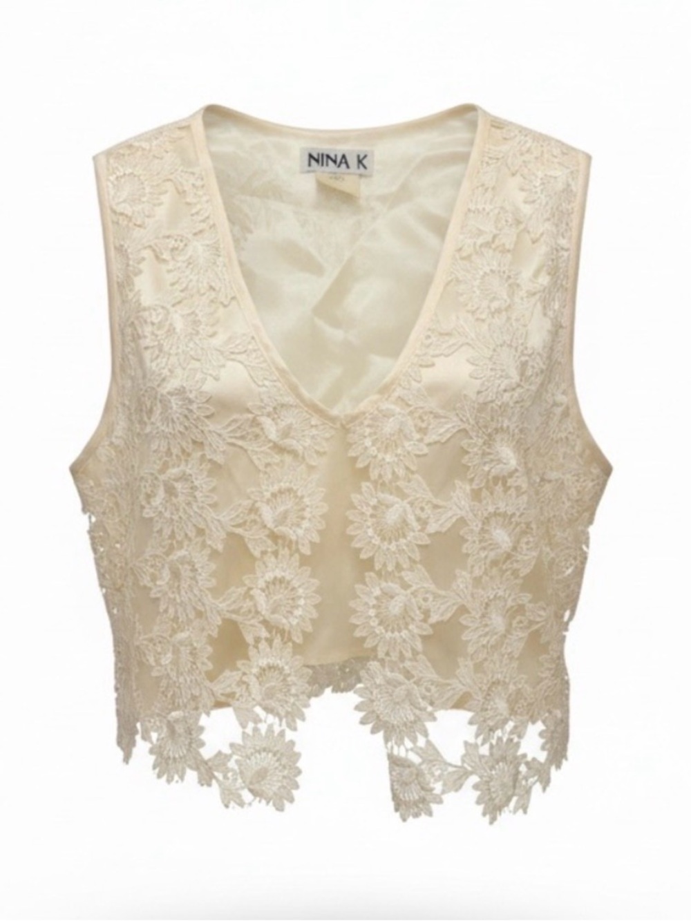 Vintage Nina K Cream Lace Crochet Boho Cottagecore Vest One Size